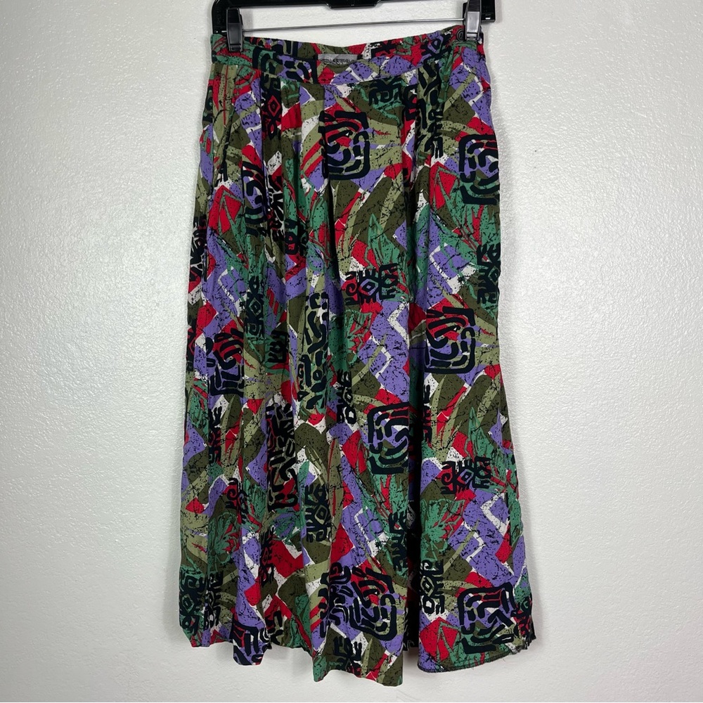 Alan Edwards Multicolored Midi Skirt Elastic Waist Side pockets Rayon 27 Waist - Picture 1 of 8